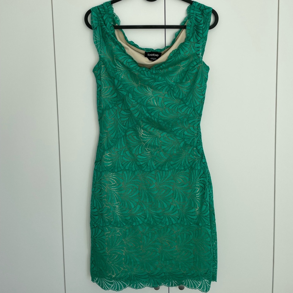Bebe off shoulder laced bodycon dress